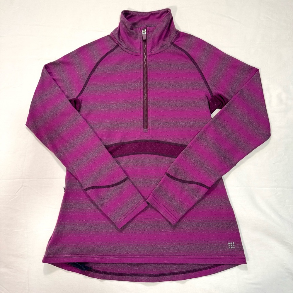 Title Nine Quarter Zip Pullover Women’s Medium Purple Stripe Performance Running